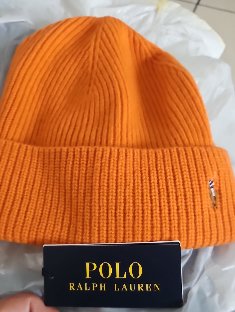 Polo by Ralph Lauren Bright Orange Ribbed Cuffed Beanie